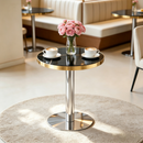23.6' Round MDF sprayed with UV paint countertop, marble texture, stainless steel edging, metal table legs, modern light luxury edge/coffee table.
