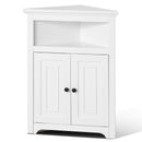 32' Corner Storage Cabinet, 3 Tiers Small Storage Cabinet with 2 Wooden Doors & Adjustable Shelves, Freestanding Corner Kitchen Cabinet for Living Room, Kitchen, Laundry Room, Bathroom, White