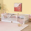 Twin Size Floor Bed with High Fence Railings, 6 Slats Included, Rubber Wood Floor Bed with Safety Guardrails, without Door,White (Old Sku W504P287643)
