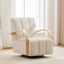 30.3'W Modern Upholstered 360° Swivel Accent Chair with Solid Wood Armrests and Comfy Channel Tufted Lounge Reading Chair, Single Sofa Armchair for Hotel Bedroom Living Room Office and Bedroom. Beige