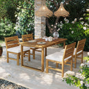 U_STYLE Farmhouse 5-Piece Outdoor Patio Dining Set with Adjustable Legs,Acacia Wood Dinning Set for 4,Suitable for Backyard, Garden, or Deck