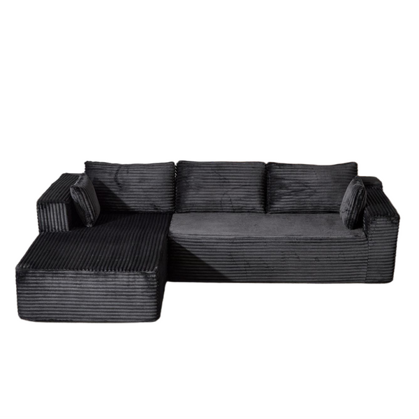 Compression Sectional Couch with Comfy Chaise, Boneless L Shape Sofa with Deep Seat, Minimalist Modular Couches Sleeper for Living Room Bedroom Apartment Lounge,corduroy,Black
