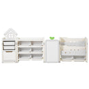 Kids Toy Storage with Bookshelf, 4-Tier Large Toy Storage Organizer with 10 Plastic Movable Bins, Kids Cubby Cabinet with Bookshelf and Drawing Board for Study Room, Playroom, Classroom, Nursery