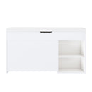 Modern Design Entryway Bench with Adjustable 3-Tier Flip-Up Drawers and Hidden Cabinet in White