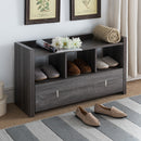 Shoe Entry Bench with Three Shelves, One Drawer with Divided Compartment- Distressed Grey