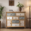 Vintage Wooden Accent Chest with 7 Drawers & 2 Cabinets, Rustic Multicolor Carved Storage Dresser for Living Room, Bedroom, Entryway, Farmhouse Style Decor (39.37' L x 13.78' W x 36.22' H)