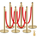 6 PCS Gold Stanchions Posts Stainless Steel Stanchion Queue Post Red Rope Retractable 38In for Both Indoor and Outdoor use.