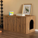 31.5' Walnut Cat Litter Box Enclosure Furniture, Large Decorative Hidden Litter Box Cabinet, Fluted Mid Century Modern Kitty End Table for Living Rooms, Bedrooms, Entryways (WALNUT)