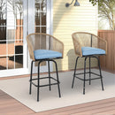 Outdoor Bar Stools Set of 2, 2-Piece Patio Bar Stools with Armrests, All Weather Rattan Bar Chairs with Backrest, Wicker Bar Stools for Backyard, Garden, Pool, Balcony and Deck-Blue