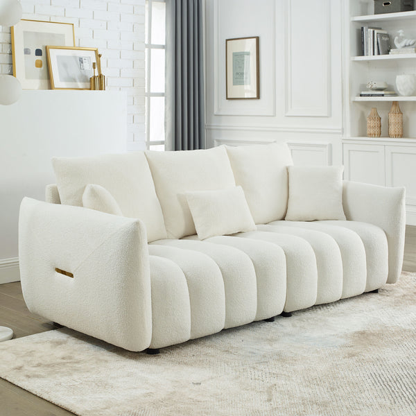 [video] MH 81' Premium Teddy fabric Sofa with 3 Back Pillows and 3 back Cushions Solid Wood Frame 3-Seater Sofa, Oversized Upholstered Chair for Living Room, Bedroom, Apartment and OfficeW1193S00065
