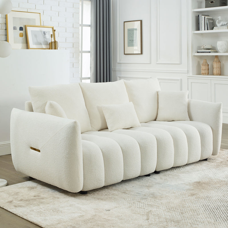 [video] MH 81' Premium Teddy fabric Sofa with 3 Back Pillows and 3 back Cushions Solid Wood Frame 3-Seater Sofa, Oversized Upholstered Chair for Living Room, Bedroom, Apartment and OfficeW1193S00065