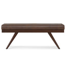 Chanelle Mid Century Ottoman Bench in Distressed Chestnut Brown Vegan Faux Leather with Solid Rubberwood Base and Padded Top