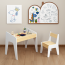 Kids Table Set with One Chair, Wooden Children Study Table, 2-8  Age Kids Funiture , White+Natural