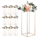 Wedding Flower Stand, 10PCS 23.62-inch Column Flower Stand, Floral Stands with Acrylic Laminate, Gold Rectangular Floral Display Rack for Wedding, Party, Birthday, Home, Gold Centerpiece Stands