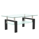 Rectangle Glass Coffee Table Modern Side Center Table for Living Room, Transparent Tempered Glass with Iron Tube