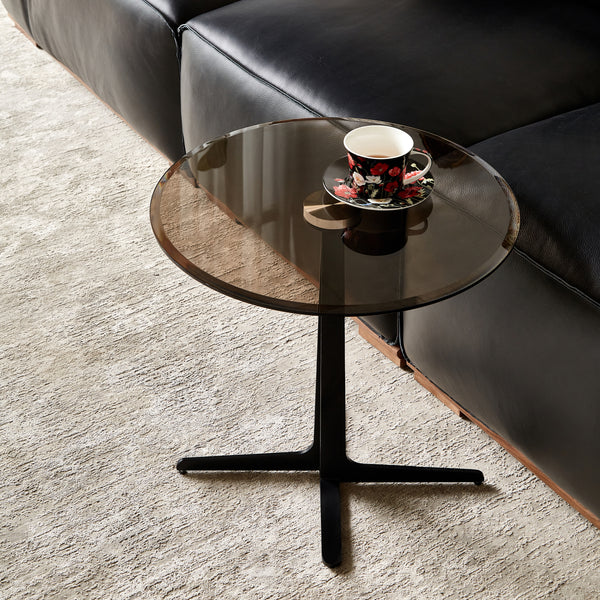 End Table  Glass Top Side/End Drink Table - Tall Modern Round Accent Metal Nightstand Furniture for Living Room, Dorm, Home Office, and Bedroom - 19.69' Round - brown blass/Matte Black
