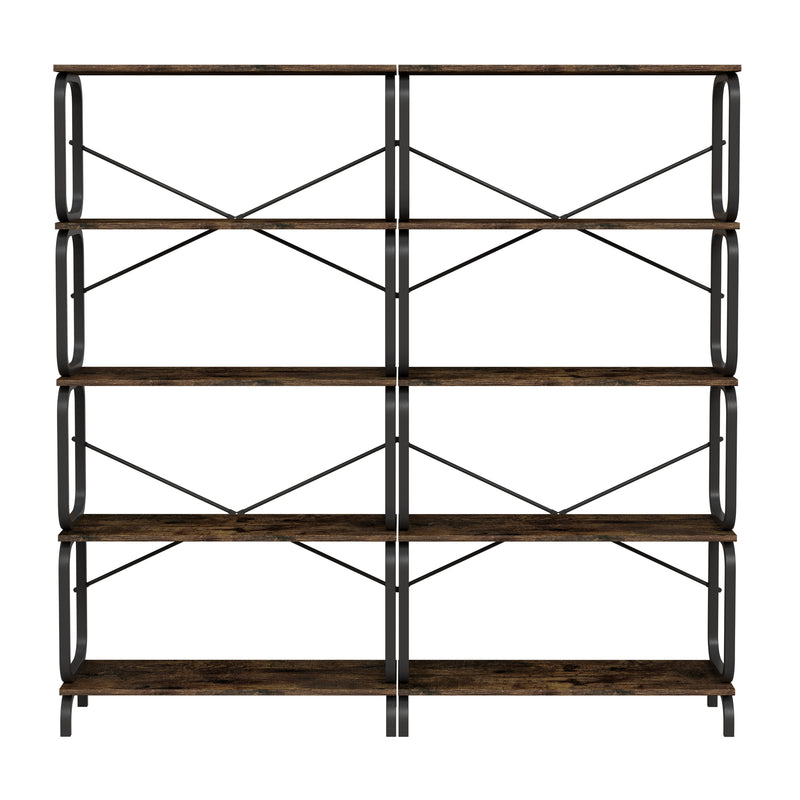 5-Tier Industrial Bookshelf, Rustic Brown Tall Bookcase with Open Wood & Metal Design, Vintage Storage Organizer