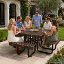 80.7' Heavy Duty Metal Picnic Table for 4-8 People, Outdoor Dining Bench with Umbrella Hole, Rust-Resistant Slotted Steel Top, 882LBS Capacity – For Backyard, Garden, Picnic, Camping