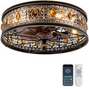 19-inch recessed ceiling fan with lantern-style design,ABS blades,app and remote control,six-speed settings with forward and reverse rotation,a 1/2-hour timer,ideal for retro-style home decor