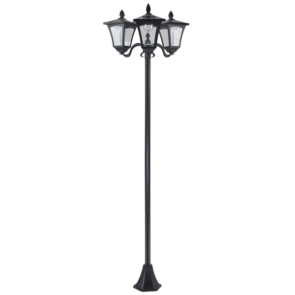 Outsunny 72' Solar Lamp Post, Triple-Head Street Light, All-Weather Waterproof Stainless Steel, Vintage Style for Garden, Lawn, Pathway, Driveway, Black