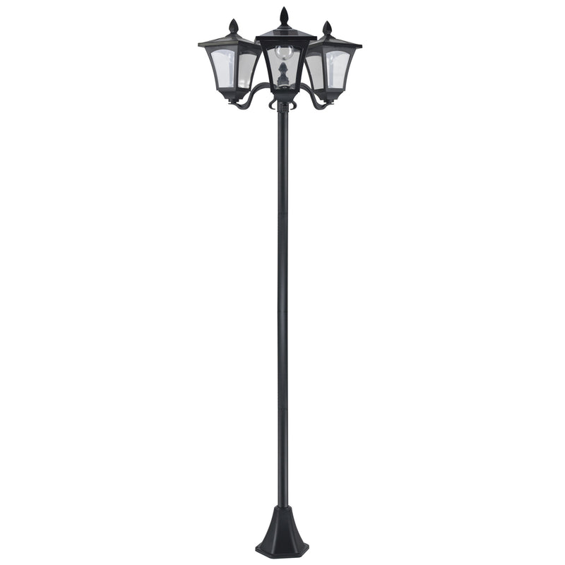 Outsunny 72' Solar Lamp Post, Triple-Head Street Light, All-Weather Waterproof Stainless Steel, Vintage Style for Garden, Lawn, Pathway, Driveway, Black