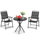 3-Piece Outdoor Patio Furniture Set, 2chairs/table, Foldable Powder-Coated Metal Chair & Tempered Glass Side Table - 350lb Capacity, Weather-Resistant for Balcony, Garden, Terrace, Black