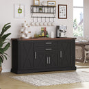 63' Farmhouse Barn Door Storage Cabinet with 2 Drawers & Door Rack, Large Buffet Table Coffee Bar Cabinets with Adjustable Shelves for Kitchen, Living Room, Entryway, Dining Room, Black