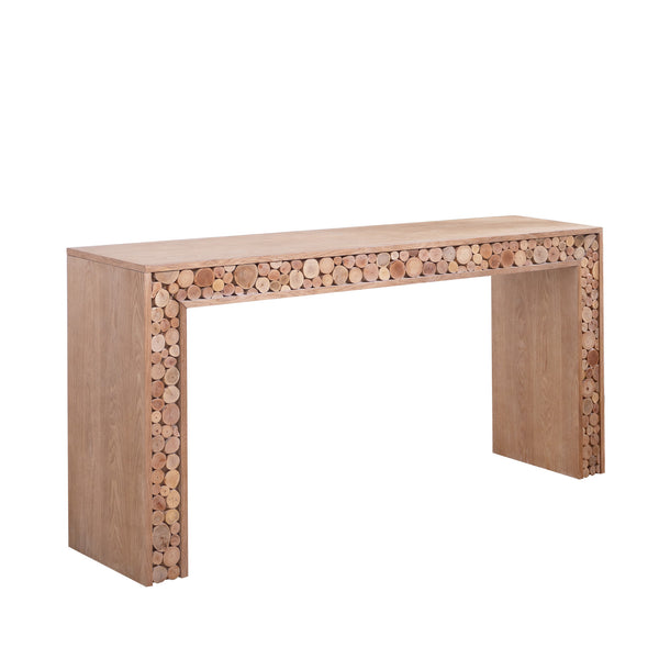 Rustic Wood Console Table with Natural Log Accents – 62 Entryway Table, Narrow Sofa Table, Hallway Accent Table – Modern Farmhouse Style