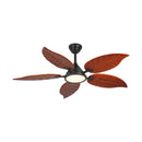 52 Inch Tropical Solid Wood Ceiling Fan with Light, Pull Chain Palm Leaf Indoor Outdoor Reversible Ceiling Fan for Patio Living Room, Black Bronze