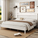 Countryside Style King Size Wooden Bed Frame with Spindle Headboard, Heavy-Duty Platform Bed with Slats Support, No Box Spring Required, Easy Assembly, White