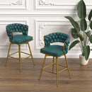 26' Bar Chair Suede Woven Bar Stool Set of 2,Golden legs Barstools No Adjustable Kitchen Island Chairs,360 Swivel Bar Stools Upholstered Bar Chair Counter Stool Arm Chairs with Back Footrest (Blue)