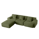 Modern L-Shaped Modular Sectional Sofa in Green Corduroy, 113' Oversized 3-Seater with Deep Seat and Movable Ottoman – No Assembly Required