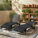 K&K 80' Patio Wicker Chaise Lounge Chairs Set of 2, Outdoor Rattan Reclining Lounge Chair w/ Rolling Wheels & Pull-out Side Table, Adjustable Backrest, Ergonomic Wave Design for Poolside, Black