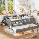 Queen with built-in bookshelves and small staircase, high-quality safety rails, and Trundle,Gray