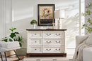 Farmhouse Style 6 Drawer Dresser Chest with Base Wooden Rustic Chest of Drawers, Storage Dresser Organizer for Bedroom, Living Room, Beautiful Sturdy and Durable