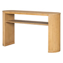 TREXM Rustic Console Table with Fluted Legs - Farmhouse Entryway Sofa Table, Vintage Oval Hallway Accent Table with Ash Veneer Top and Glaze Finish, Open Shelf, Natural Color, Solid Wood+MDF