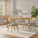 Mid-Century Walnut Finished Frame Upholstered Dining Chairs ,Set of 4, Dark Grey+Natural