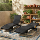 K&K 80' Patio Wicker Chaise Lounge Chairs Set of 2, Outdoor Rattan Reclining Lounge Chair w/ Rolling Wheels & Pull-out Side Table, Adjustable Backrest, Ergonomic Wave Design for Poolside,Black & Brown