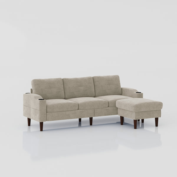 Convertible Combination Sofa, Sofa L-Shaped, Sofa with Footstools with Storage, Beige Sofa for Living Room, Living Room/Bedroom/Office/Small Space 3-Seater Combination Sofa