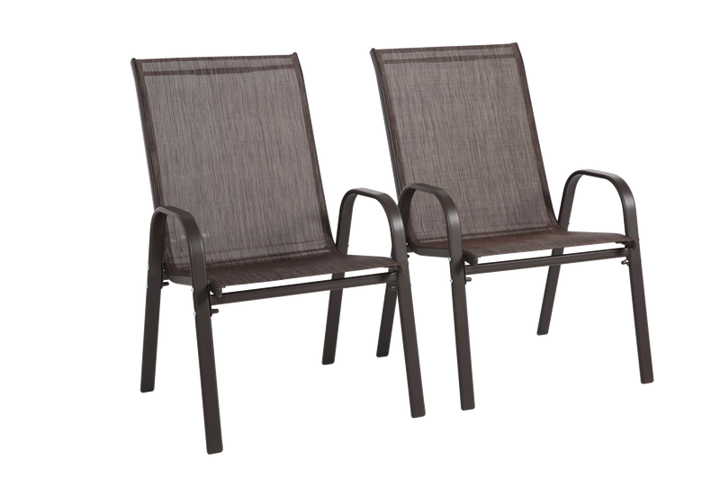 2 Piece Patio Chairs, Outdoor Camping Chairs with Breathable Textilene Fabric, Set of 2 Garden Chairs with Armrest High Backrest for Garden Patio Pool Beach Yard Space Saving ( Brown)