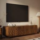58''Tv Console With Mid Century Unique Spiral Wave Design With Storage Cabinet And 2 Drawers Tv Stand For Living Room, Bedroom, Walnut
