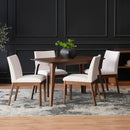 5-Piece Dining Table Set with One Solid Wood Frame Table and 4 Upholstered Chairs for Dining Room, Walnut+Light beige (same sku: N759S924557K / N759S004001K)