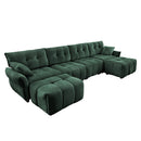Modern Style 4-Seater Sofa Set with 2 Ottomans, Solid Wood Frame, Premium Green Chenille Upholstery