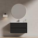 36 Inch Bathroom Vanity Cabinet With Ceramic Sink - Gray Wall Mounted Floating Fluted Vanity With Drawers, Modern