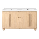 59.1' Double Sink Bathroom Vanity with Resin Sinks, Solid Wood Handles, Natural Wood Grain, Soft-Close Doors & 3 Drawers, Wood Color