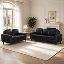 Breathable Faux Leather Sofa For  Living Room,2-pieces Sofa Set,Loveseat and Sofa,Rolled Arm Sofa with Nails,Comfy Leather Couch, Black.