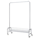 Heavy Duty Silver Iron Garment Rack with Basket on Wheels, 47.24 x 15.75 x 66.93 Inches