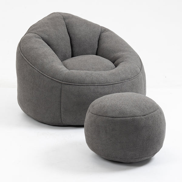 Bedding Bean Bag Sofa Chair with High-Pressure Foam and Footrest, Grey Microfiber