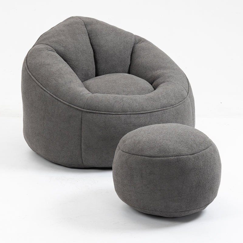 Bedding Bean Bag Sofa Chair with High-Pressure Foam and Footrest, Grey Microfiber