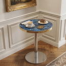 23.6' Round MDF sprayed with UV paint countertop, marble texture, stainless steel edging, metal table legs, modern light luxury edge/coffee table.